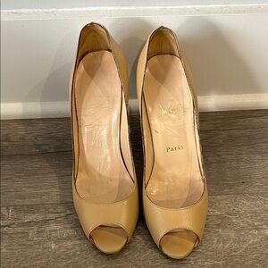 Christian Louboutin Tan Peep-Toe‎ Heels